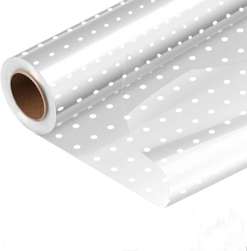 Mevronisshop-Papier Cellophane 54cm*30m 1 Rouleau Pois Blancs Rouleau De Cellophane Transparent Pour Emballage Cadeau Papier Demballage En Fleuriste Et Artisanat