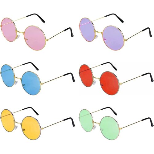 Mevronisshop-6 Paires Lunettes De Soleil Rondes Hippie Lunettes De Soleil Rondes Multicolores Des Années 60, Lunettes Fête Hippie Style Des Années 60 Pour Vintage Cadeau Fête Costume Déguisement