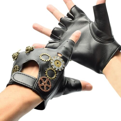 Mevronisshop-Gants Steampunk Sans Doigts Gothique Cosplay Accessoires Gloves Unisexe Noir