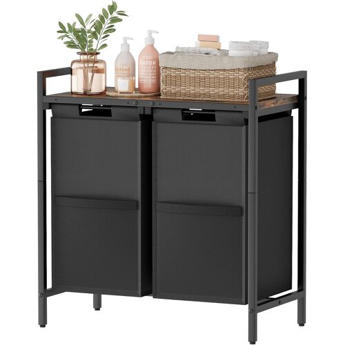 MEVRONISSHOP-Panier à linge noir avec étagère à 2 compartiments, panier à linge avec étagère, panier à linge, panier à linge, panier à linge, boîte à linge, panier à linge, boîte à linge, panier à li