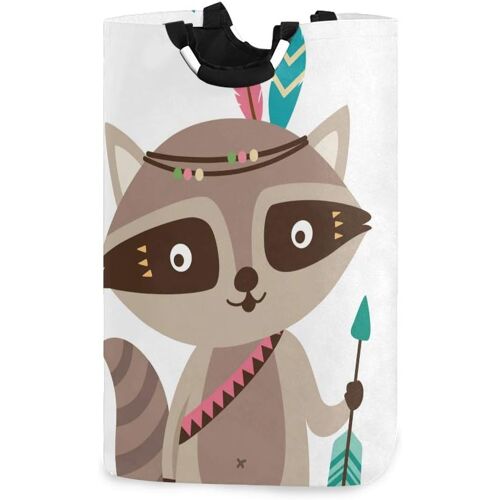 MEVRONISSHOP-Panier à linge rond de rangement en forme de renard indien - Grand panier de rangement pliable pour vêtements, jouets, livres