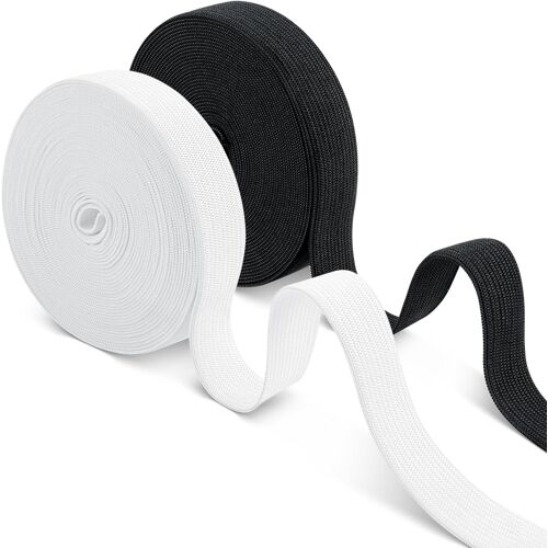 Mevronisshop-Elastique Couture, Long Bande Elastique Couture, Ruban Elastic, Couture Blanc Et Noir Deux Rouleaux De 20mm × 10m, Bande Pour Extendeurs De Taille Ceinture, Large Perruque Ruban Pour La