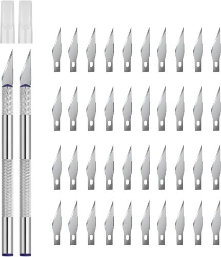 Mevronisshop-2 Pièces Précision Cutter Scalpel, Avec 40 Lames, Cutter De Précision Couteau Pour Découpe De Travail D'art Bricolage, Spéléologie, Sculpture, Diy Sculpture Couteaux De Loisirs(Argent)