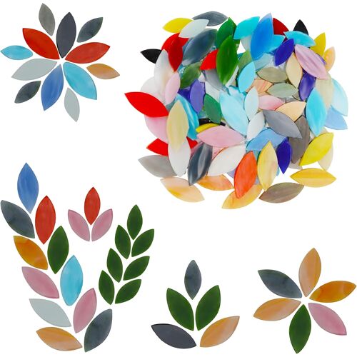 MEVRONISSHOP-Belle Vous Tesselles Mosaique de Pétales de Verre (100 Pièces) - Mosaique Verre de Couleurs et Tailles Variées - Carreaux de Feuilles de Fleurs Découpés à la Main pour Art et Décoration