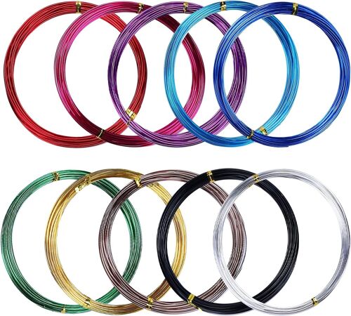 Mevronisshop-Fil D'artisanat En Aluminium 1,5 Mm, Multicolore, Fil Métallique Flexible, Pour La Fabrication De Bijoux, Modèles, Sculptures, Artisanat(10 Rouleaux × 5 M)