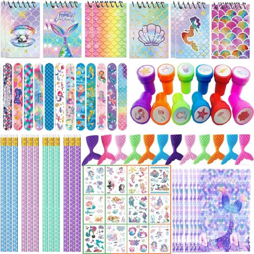 Mevronisshop-Cadeaux Anniversaire Enfants Invités Sirène,84 Piècescadeau Pour Fête Sirènes,Sirene Fille Pinata Anniversaire Avec Carnet Crayon Gomme Bracelets Tampons Enfants Tatouages