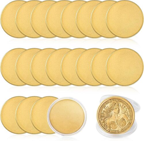 Mevronisshop-Lot De 20 Pièces Vierges En Laiton De 3 Mm, Épaisseur De 3 Mm, Bords Filetés De 40 Mm, Boîte De Protection En Acrylique Pour Loisirs Créatifs, Gravure, Voyage, Collection Commémorative