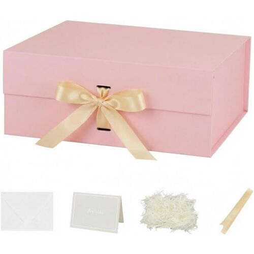 Mevronisshop-Grand Boîte Cadeau Rose 32x28x13.5 Cm, Boite Cadeau Vide, Boite Cadeau Anniversaire Marriage Magnétique- 1 Pièces (Contenir Ruban, Papier De Soie, Enveloppes Et Cartes)