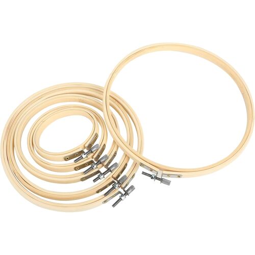 Mevronisshop-Lot De 6 Tambours À Broder En Bambou ¿ Cercle Broderie Rond Réglable En Bois Lisse, Idéal Pour Diy, Déco Et Point De Croix ¿ Tambour Broderie 3/4/5/6,3/7/8 Pouces En Cercle En Bois.