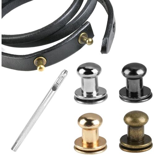 MEVRONISSHOP-80 Pièces Rivets pour Cuir Bouton, 6mm Bouton Pression Metal ave Poinçon en Cuir, Rivet a Visser pour Fixation et Réparation de Sac en Cuir Vêtements Ceinture Chaussures(Argent, Or, Noir