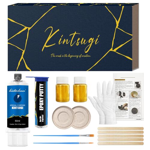 Mevronisshop-Kit Kintsugi Diy, Kintsugi Kit Reparation Or, Réparez Vos Céramiques Significatives Avec De La Poudre D'or, De La Colle Dorée Kintsugi Et Du Mastic Époxy, Kit De Réparation En Céramique