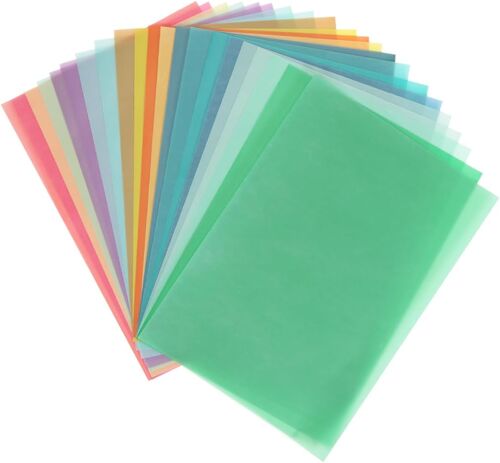 Mevronisshop-40x Papier Vitrail Couleur, 20 Couleurs Différentes, A4 Papier Transparent Couleur, Papiers Vitrail Loisir Creatif, Papiers Calque Couleurs Transparent Pour Faire Des Lanternes Et Bricol