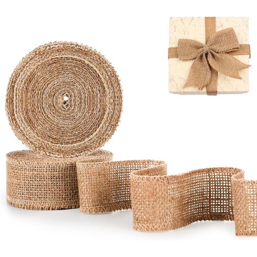 MEVRONISSHOP-2 Rouleau Ruban Toile de Jute, 4cm x 10M Ruban Cadeau, Toile de Jute Rouleau, Accessoire de Décoration & Bricolage DIY, Décoratif pour Présents, en Toute Occasion