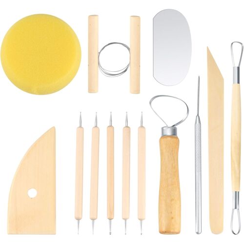 Mevronisshop-Set Outils Poterie 12 Pièces, Kit Poterie Sculpture Argile, Accesoire Ceramique Poterie Pate À Modeler, Artiste Argile Pour Sculpture, Diy, Modélisation (Couleur Du Bois)