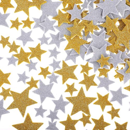 Mevronisshop-Lot De 200 Autocollants En Mousse À Paillettes En Forme D'étoiles Pour Travaux Manuels, Fabrication De Cartes, Scrapbooking, Scrapbooking, Art Doré Et Argenté
