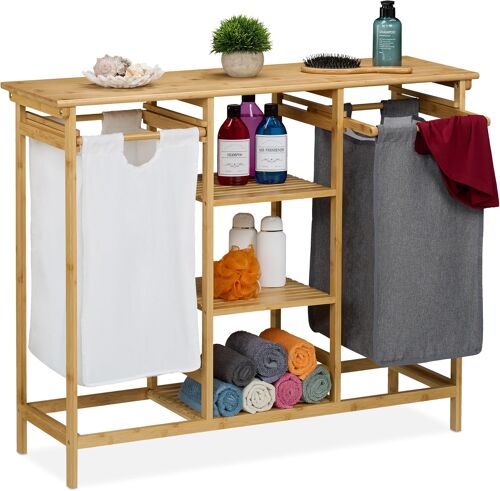 MEVRONISSHOP-Meuble à Linge, spacieux, 2 Sacs Amovibles, Bambou et Polyester, H x L x P : 80 x 100 x 32 cm, coloré