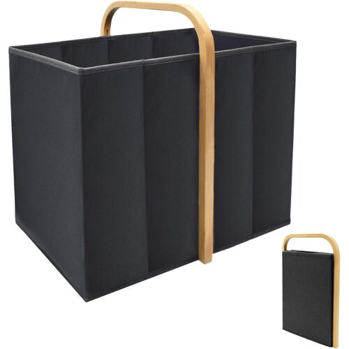 MEVRONISSHOP-Panier à Linge Pliable, 42L Tissu Corbeille à Linge avec Anse en Bambou Panier de Rangement pour Vêtements, Couvertures, Jouets Laundry Baskets pour Chambre, Salle de Bain et Dortoir