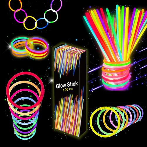 MEVRONISSHOP-Bracelet Fluorescent Lumineux - 100 Bâtons Lumineux avec 100 Connecteurs Bracelets Fluo Lumineux Enfant Bracelet Lumineux Mix De Couleurs Assorties