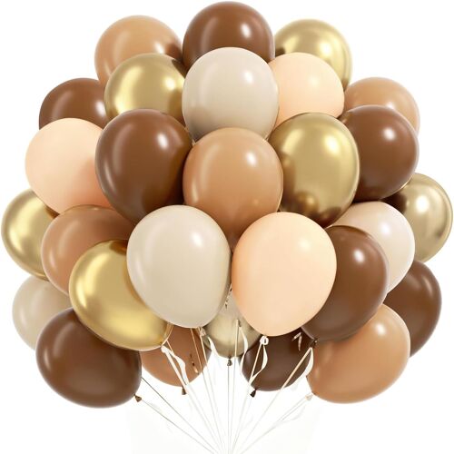MEVRONISSHOP-Ballons Anniversaire Marron, 60 Pièces Ballon Helium Beige Nude Or, 12 Pouces Latex Ballons Marron Dorés Pour Bapteme Mariage Anniversaire Neutre Baby Shower Boheme Fête Décorations Cham