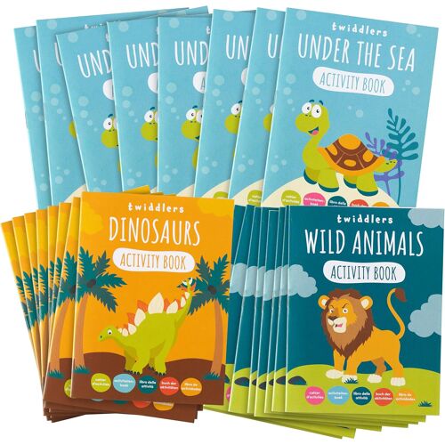 Mevronisshop-24 Mini Livre De Coloriage & D'activités Pour Enfants - Dinosaures, Animaux Sauvages, Animaux Sous-Marins - Cadeaux Invités, Pochettes Surprises, Anniversaire, Mariages