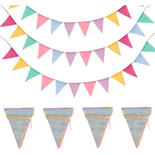 Mevronisshop-4 Pcs Guirlande Fanions Exterieur, 4 M Guirlande Fanions Toile De Jute Multicolore, Drapeaux De Triangle Bannière Pastel Pour Décorations Anniversaire Mariage Fête Jardin (48 Fanion, 4 M