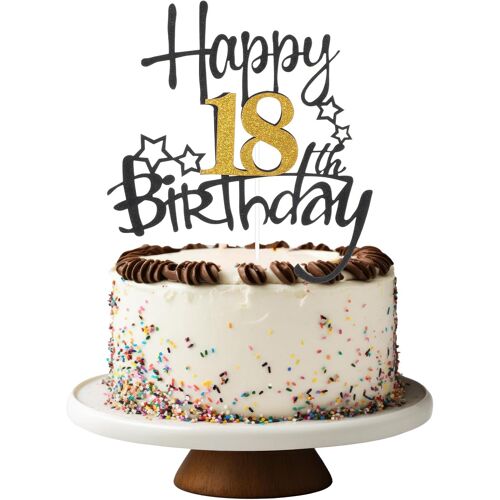 MEVRONISSHOP-Décoration de Gâteau 18ème Anniversaire Garçon Fille Happy 18th Birthday Décoration de Gâteau Étoiles Or Noir Décoration de Gâteau 18ème Anniversaire Décoration de Gâteau Cake Topper