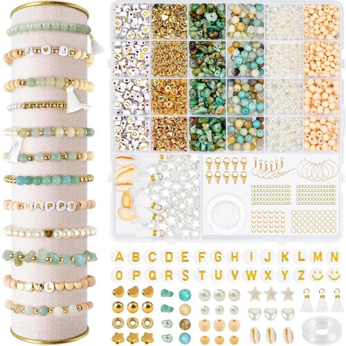 Mevronisshop-Perles Kit Bijoux Diy Bracelet Naturel 1650 Perles Resine, Lettres Et Accessoires