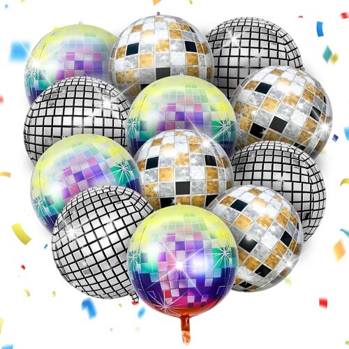MEVRONISSHOP-12 Pcs 22 Pouces Ballons Disco 4D, Ballon Boule a Facette, Ballon Helium Anniversaire, Ballons Disco Anniversaire Adaptés aux Décorations de Fêtes sur le Thème du Disco