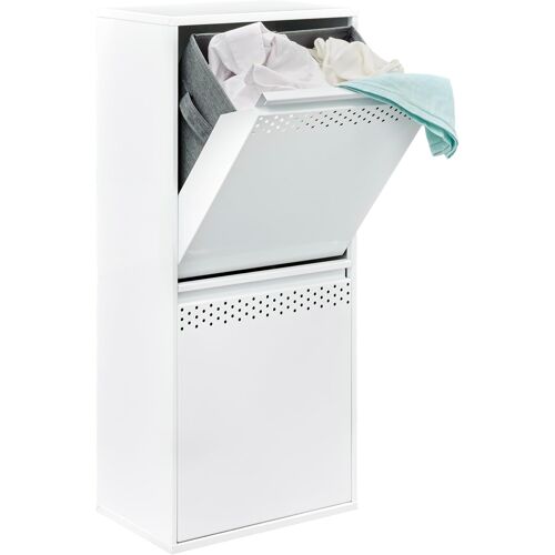 MEVRONISSHOP-CR401-RP Panier à linge double en acier avec 2 compartiments et paniers en tissu pour trier le linge sale Blanc 90,2 x 40,2 x 24,4 cm