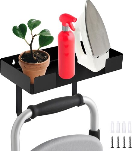 MEVRONISSHOP-Support mural pour planche à repasser en métal pour pied en T, étagères robustes pour buanderie avec crochets, étagère de buanderie pour rangement et décoration (noir)