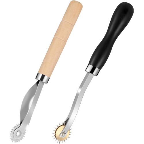 MEVRONISSHOP-2 Piececs Roulette Couture 2mm et 4mm Roulette de Marquage avec Manche en Bois Roue de Traçage de Couture pour Artisanat Papier Tissu en Cuir Bricolage