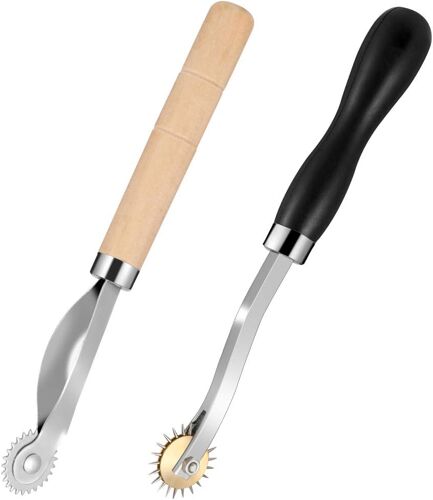 MEVRONISSHOP-2 Piececs Roulette Couture 2mm et 4mm Roulette de Marquage avec Manche en Bois Roue de Traçage de Couture pour Artisanat Papier Tissu en Cuir Bricolage