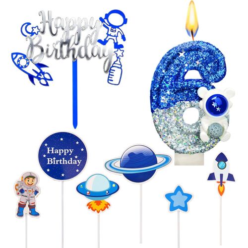 MEVRONISSHOP-Bougies d'anniversaire Astronaute pour 6 Ans,Bougie Numéro Anniversaire Enfants,Decoration Gâteau Anniversaire Garcon,Espace Thème Décorations de Gâteaux pour Fête d'anniversaire