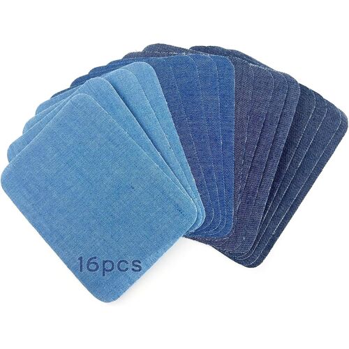 Mevronisshop-16 Pièces Denim Jeans Patchs À Repasser, Patch Thermocollant Vetement, Coton Patchs De Réparation,Qualité Denim Patch En Tissu Pour Décoration Réparation Jeans,Vestes,Bricolage,Sac À Mai