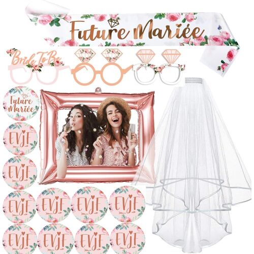 MEVRONISSHOP-Accessoire Enterrement De Vie De Jeune Fille, Badge Future Mariée Badge EVJF Echarpe Future Mariée Kit EVJF Accessoire Bride Accessoires - Team Bride EVJF