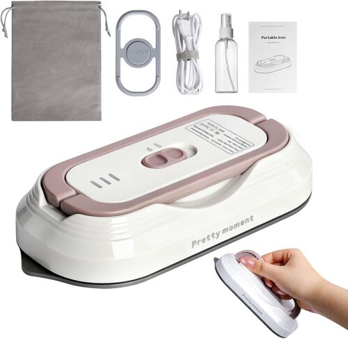 MEVRONISSHOP-Mini fer à repasser de voyage portable avec tension universelle 100-240 V, petit fer à repasser, appareil à main, sans vapeur, surface en céramique, presse à chaud à 150 °C avec vaporisa