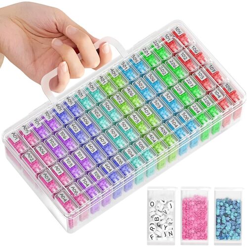 Mevronisshop-Diamond Painting Accessoires, 64 Pièces Protable Boîte Diamond Painting Rangement Avec Des Autocollants, Pour Peinture Diamant,Perles, Bijoux, Cadeau