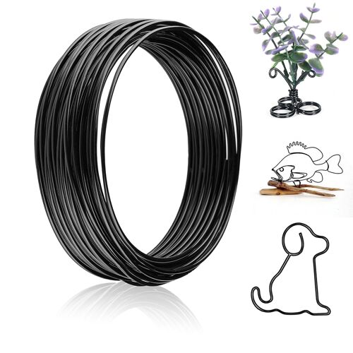 MEVRONISSHOP-Fil Aluminium 2mm 10 m,Fil aluminium,Fil de bricolage,idéal pourpour Sculpture, Modélisme de Vélo,Fabrication de Bijoux,Tissage et Emballage. (2mm 10M-Black)