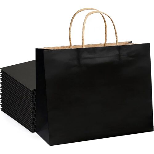 MEVRONISSHOP-20Pcs Sac Papier kraft avec Poignée Noir Sacs craft Grand 30X12X23cm pour Fête Noël Anniversaire Mariage