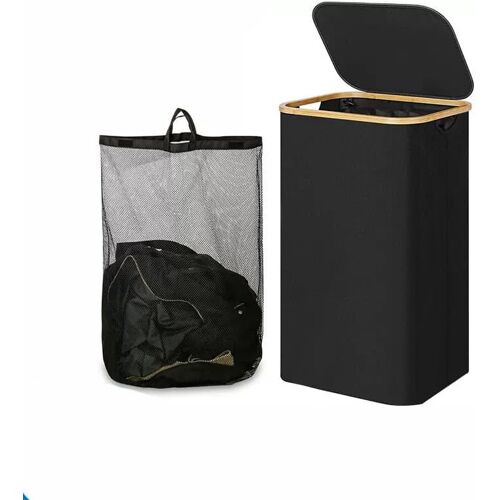 MEVRONISSHOP-Panier à linge pliable - Capacité : 75 l - 70 x 44 x 25 cm - Blanc - Avec couvercle en bambou - Design peu encombrant (noir, 100 l)