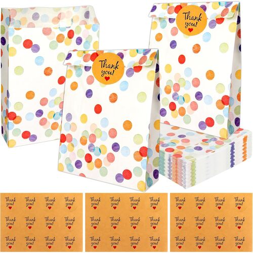 MEVRONISSHOP-30 Pièces Sachet Anniversaire Enfant avec 36 Autocollants, Sachet Bonbon Anniversaire Garcon et Filles, Pochette Cadeau, Sacs Cadeau en Papier pour d'anniversaire, Mariage, Noël, Party,