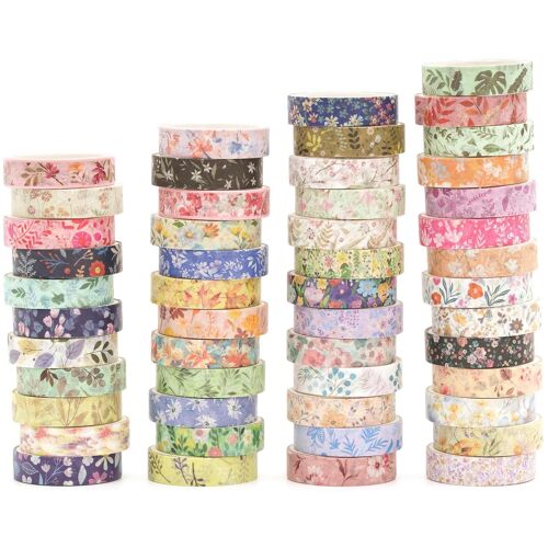 Mevronisshop-50 Rouleaux Fleur Washi Tape Set Ruban Adhésif Papier Motifs Floraux Décoratif Maigre Masking Tape Pour Scrapbooking Artisanat De Bricolage