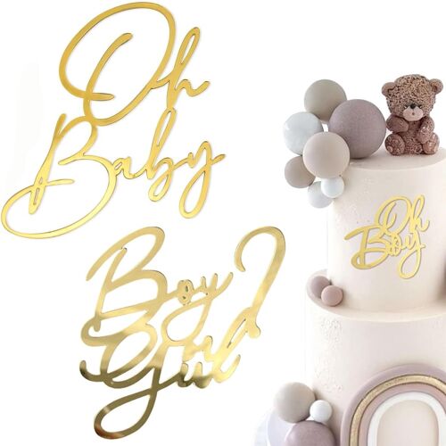 Mevronisshop-Oh Baby Cake Topper Gold Acrylique, Décoration De Gâteau Boy Or Girl, 2 Pièces, Occasion: Communion, Couleur: Or