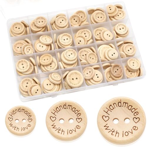 Kalanka-150 Pcs Boutons En Bois Pour Cardigans Tricot, Forme Ronde 15/20/25 Mm Petit Bouton Avec 2 Trous Pour Artisanaux Couture, Diy, Décoration Créative¿