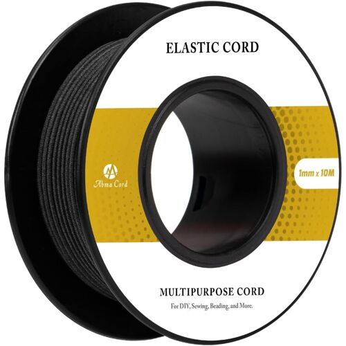 Mevronisshop-Fils Elastique 1mm X 10m Cordon Elastique Rond Corde Elastique Sandow Elastique Ficelle Pour Bracelet, Masques, Collier, Bijoux, Chapeau, Camping - Noir