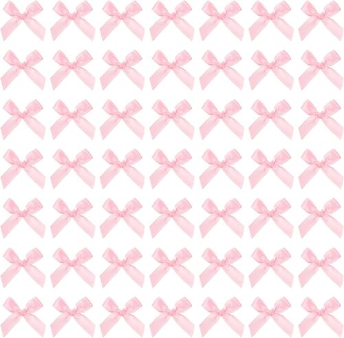 Mevronisshop-Lot De 50 Mini N?Uds En Ruban De Satin Rose De 4 X 4 Cm Pour Loisirs Créatifs, Couture, Scrapbooking, Fête De Noël, Mariage Et Emballage Cadeau