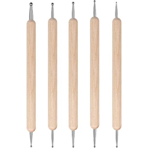 Mevronisshop-Stylets À Bille En Bois, 5 Pièces Stylets À Double Tête Outils De Traçage Et De Pointillage Pins À Indentation En Acier Inoxydable, Pour Peinture Et Le Gaufrage, Poterie Et L'artisanat E