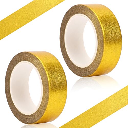 Mevronisshop-Lot De 2 Rouleaux De Ruban Adhésif Washi En Feuille Dorée - 15 Mm X 10 M - Ruban Adhésif Décoratif Pour Scrapbooking, Emballage Cadeau, Couverture De Couture De Carrelage
