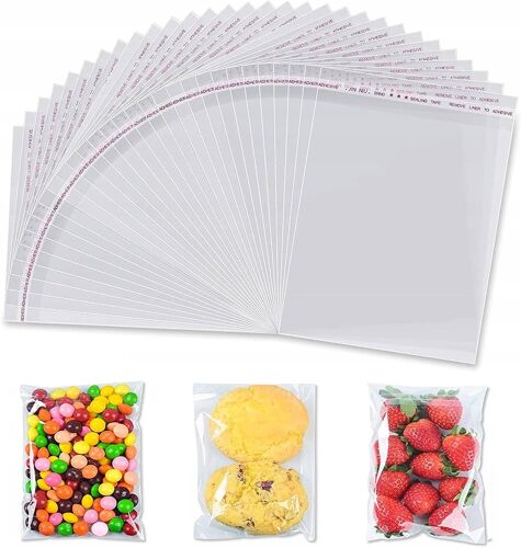 Mevronisshop-Lot De 300 Sacs En Plastique Autocollants En Cellophane Opp Transparent Pour Bonbons, Biscuits, Noix, Bijoux Et Travaux Manuels (9 X 15 Cm)