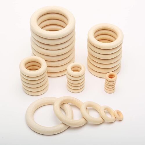 Mevronisshop-120x Anneaux En Bois Pour Travaux Manuels Et Macramé, Anneaux En Bois Pour Pendentifs, Accessoires De Fabrication De Bijoux Diy - Cercles En Bois Naturel De 50 Mm, 40 Mm, 30 Mm, 20 Mm, 1